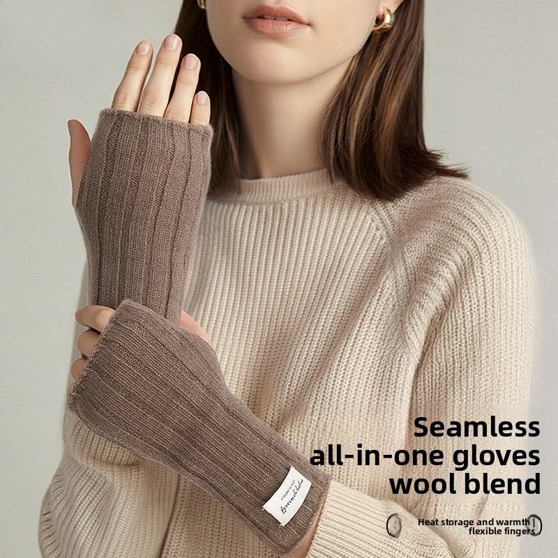 Wool Glove Lined - Winter Fingerless Knitted Gloves Women Outdoor