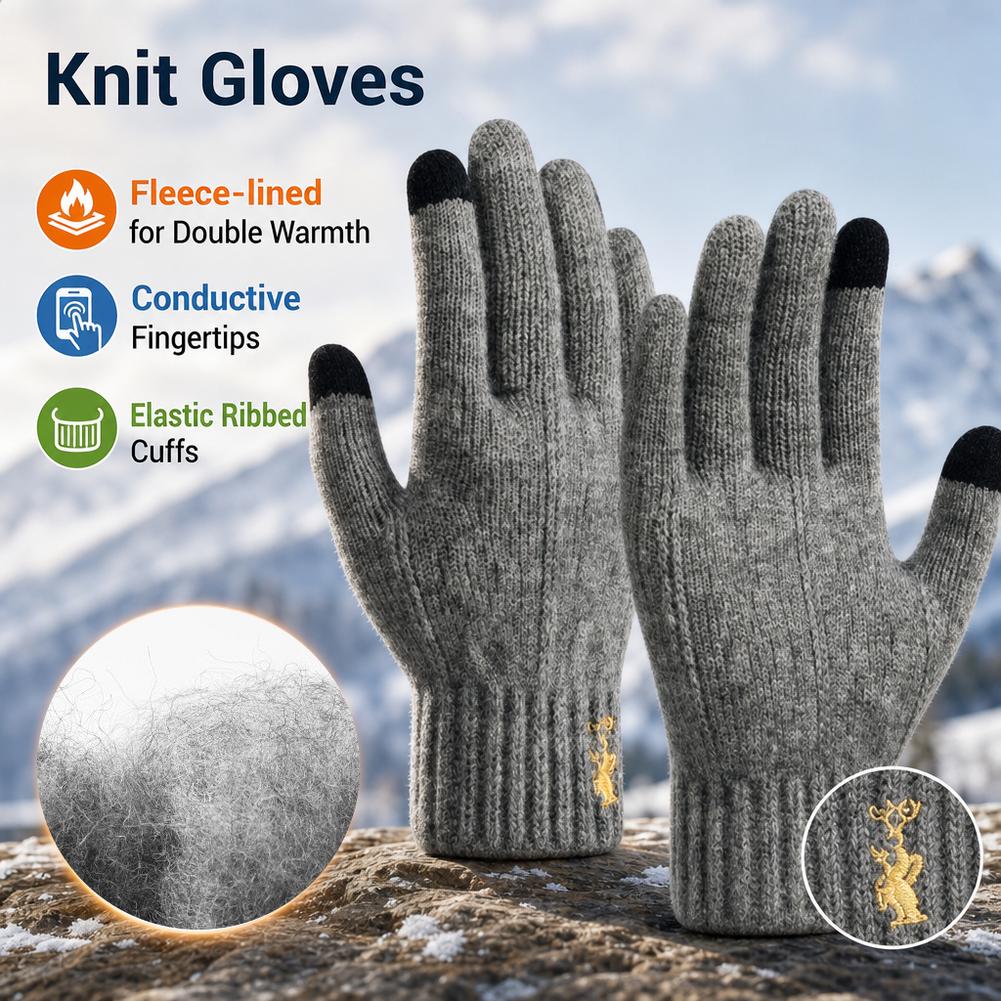 Wool Glove Lined - Winter Knit Gloves Touch Screen Fleece